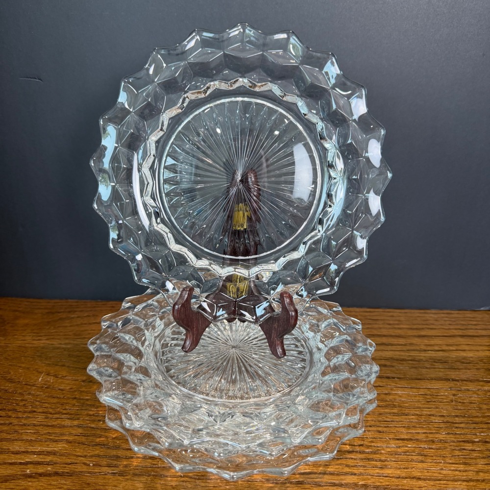 Fostoria American Pattern 8 Inch Salad Plate Vintage Clear Glass Cube Set of 4